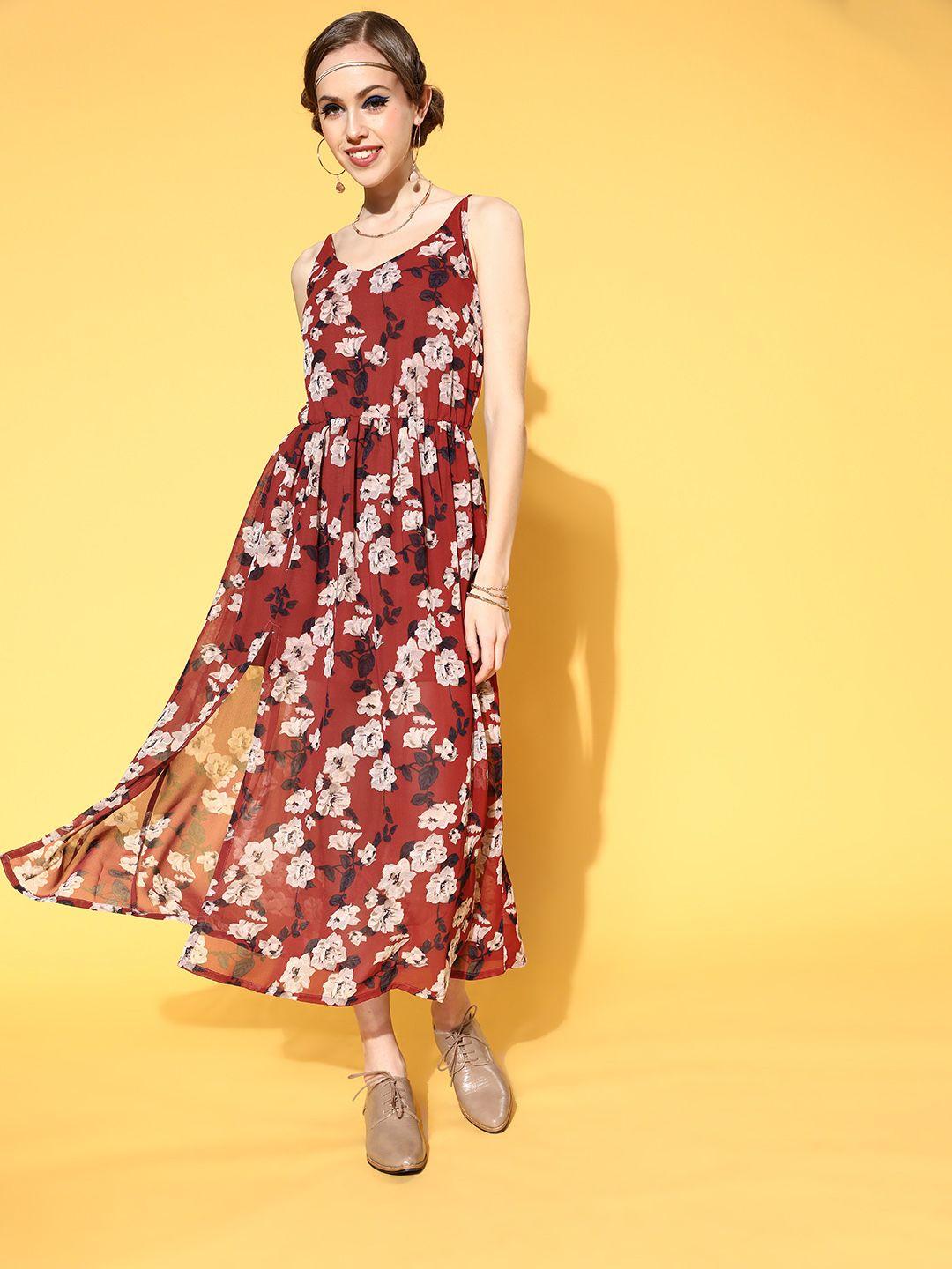 pluss rust floral georgette maxi dress