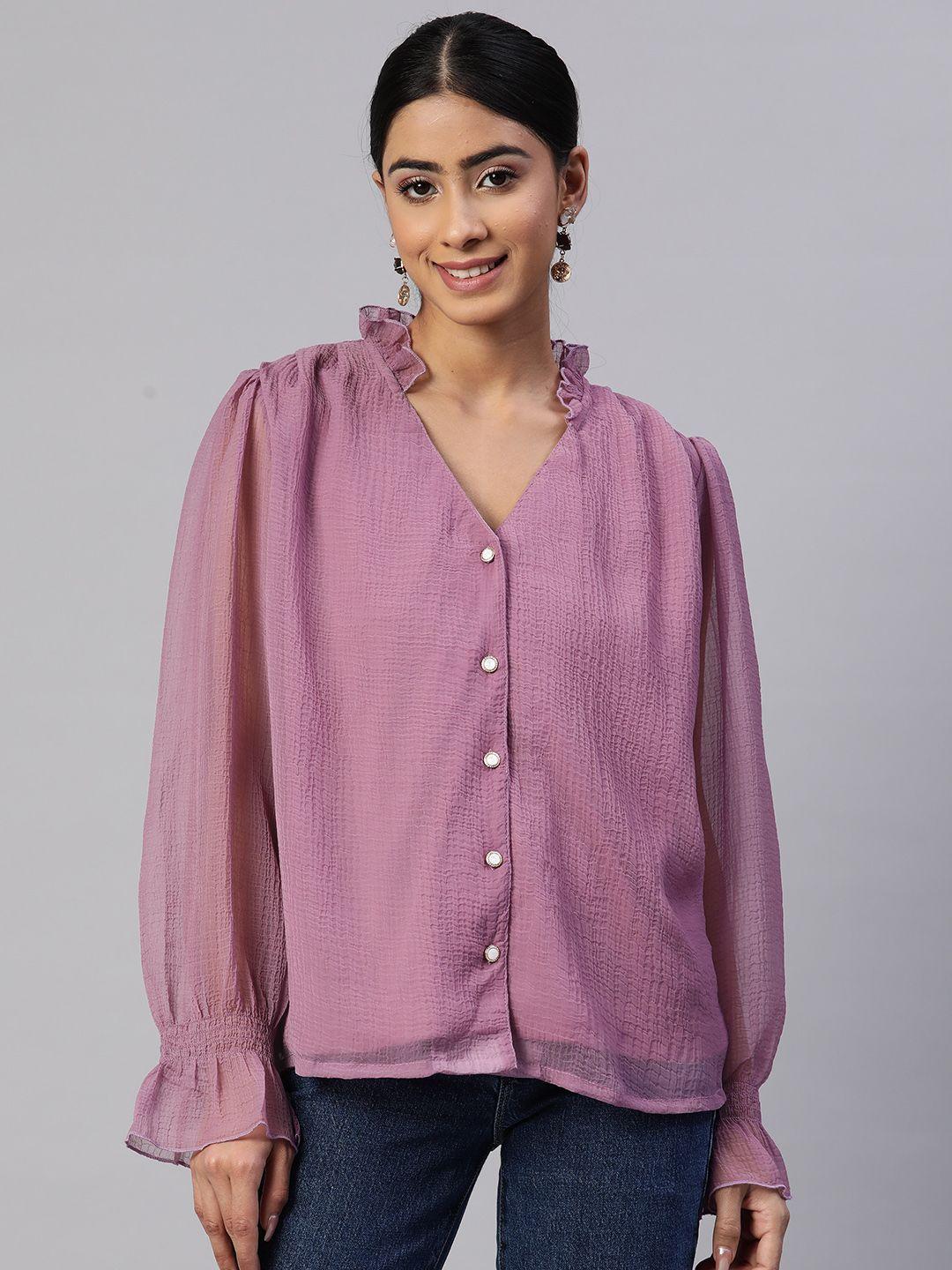 pluss solid semi sheer casual shirt