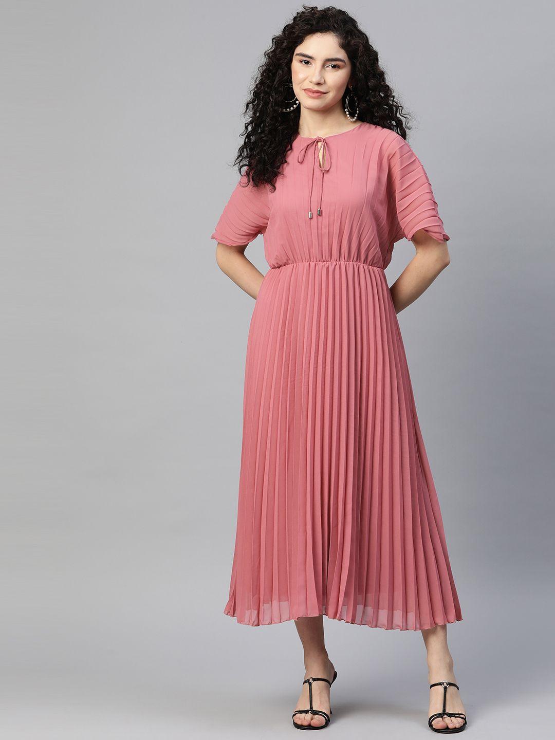 pluss tie-up neck flared sleeve a-line midi dress