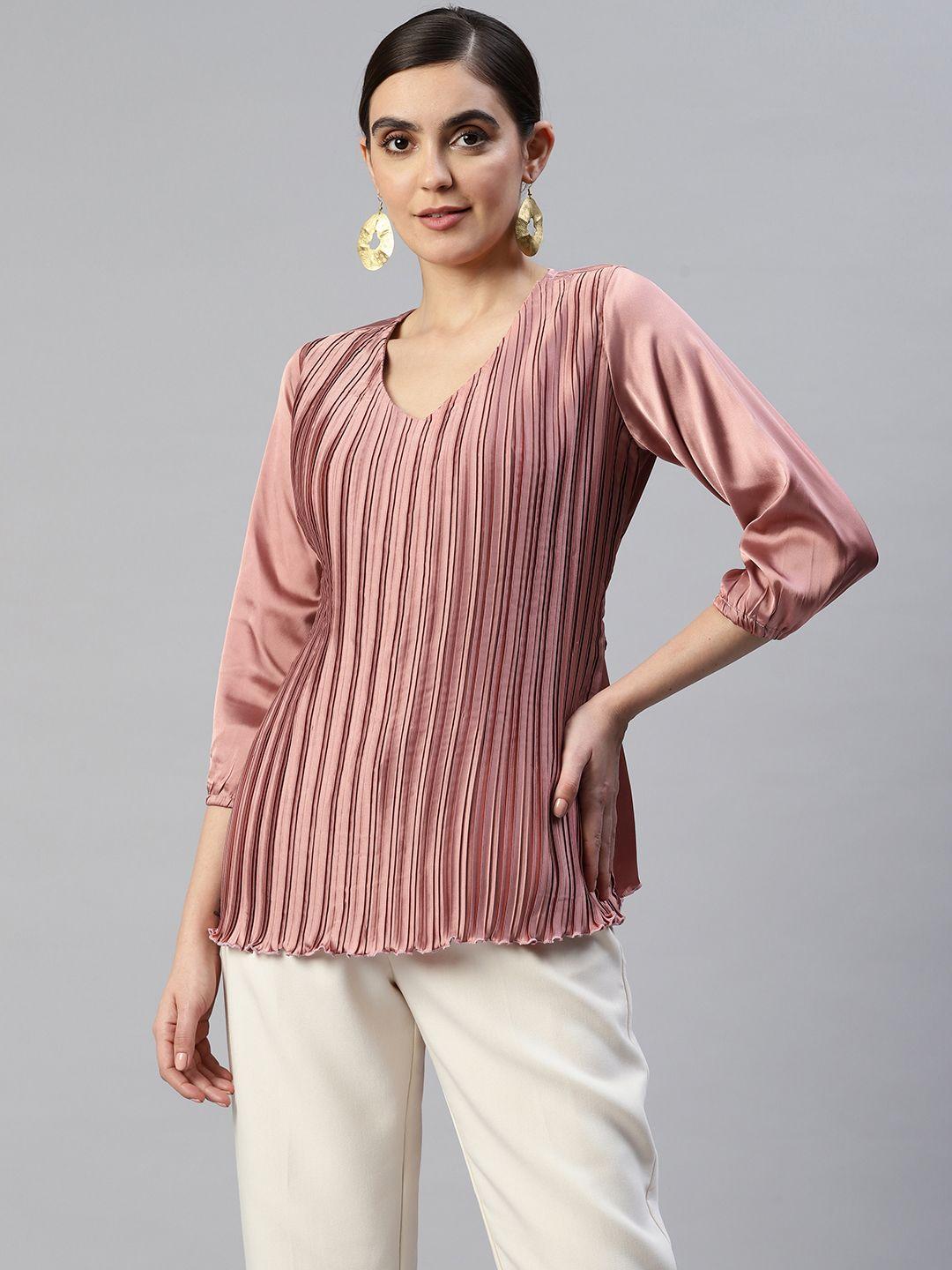 pluss v-neck accordion pleats top