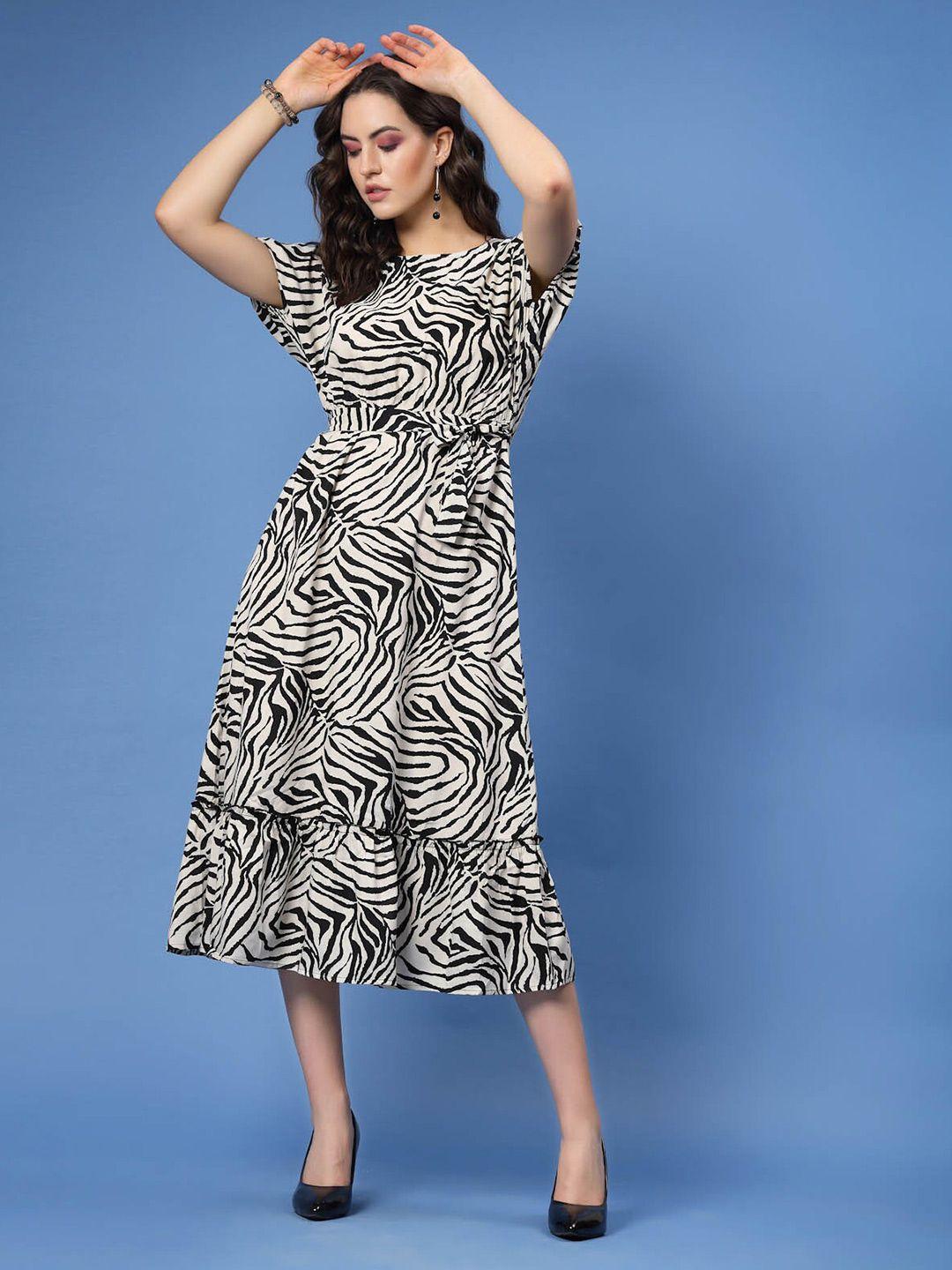 pluss white abstract printed fit & flare midi dress