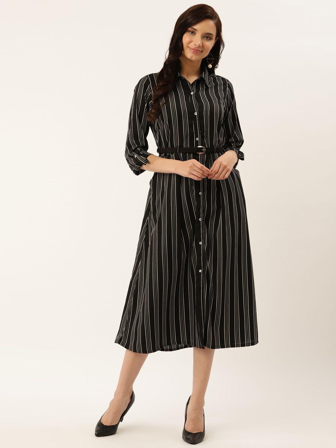 pluss women black & white striped shirt dress