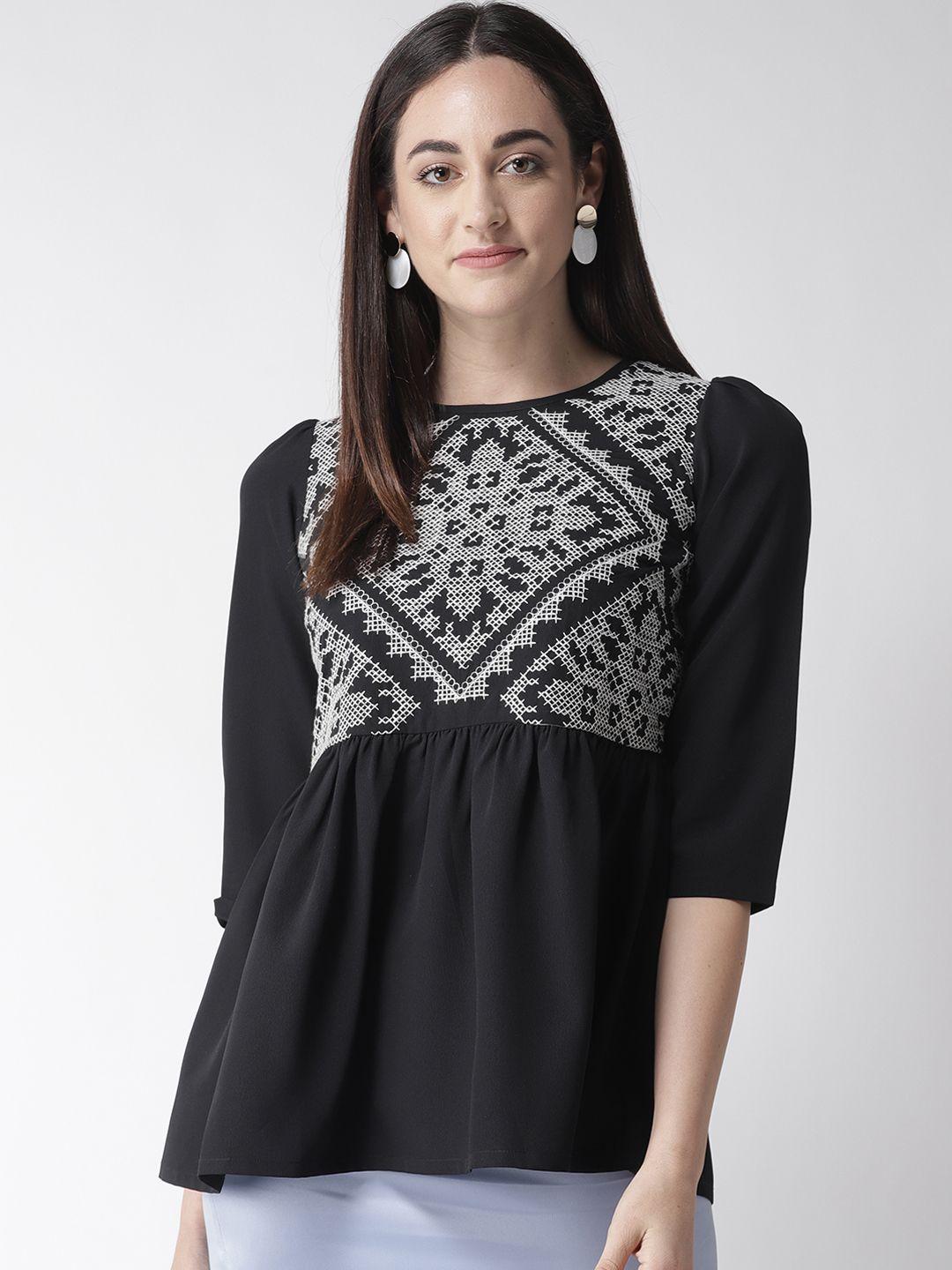 pluss women black embroidered top