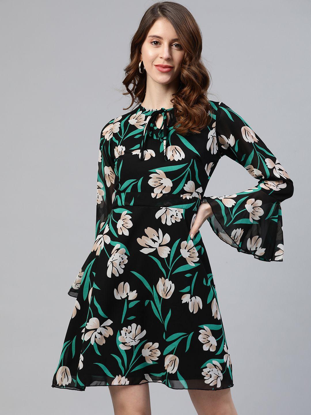 pluss women black floral printed a-line dress