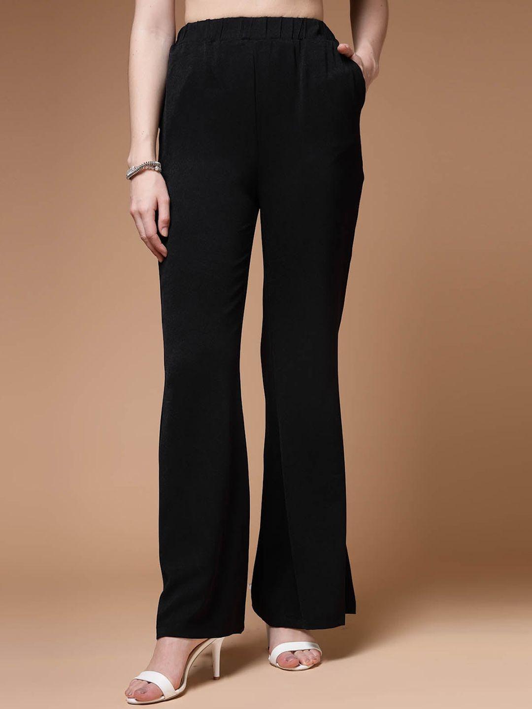 pluss women black mid rise plain bootcut trousers