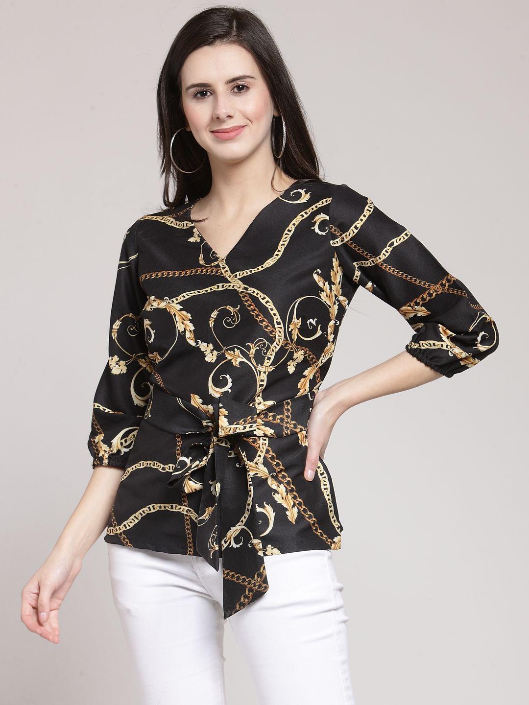 pluss women black printed cinched waist top