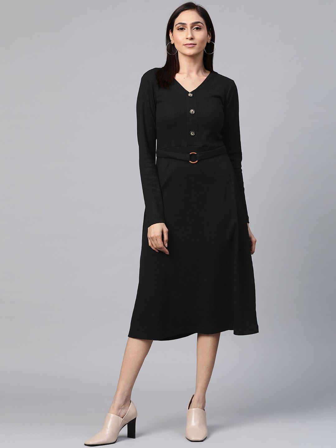 pluss women black ribbed a-line dress