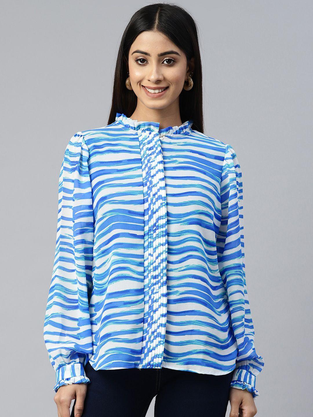 pluss women blue horizontal striped casual shirt