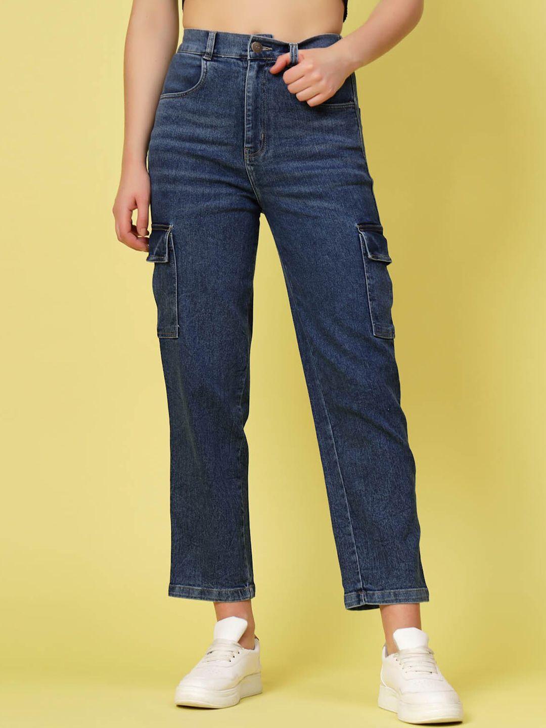 pluss women blue low distress stretchable cotton jeans