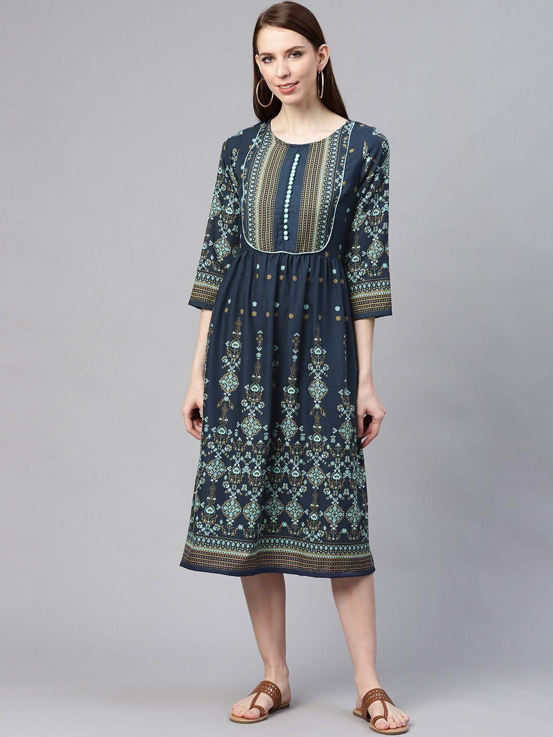 pluss women blue printed a-line dress