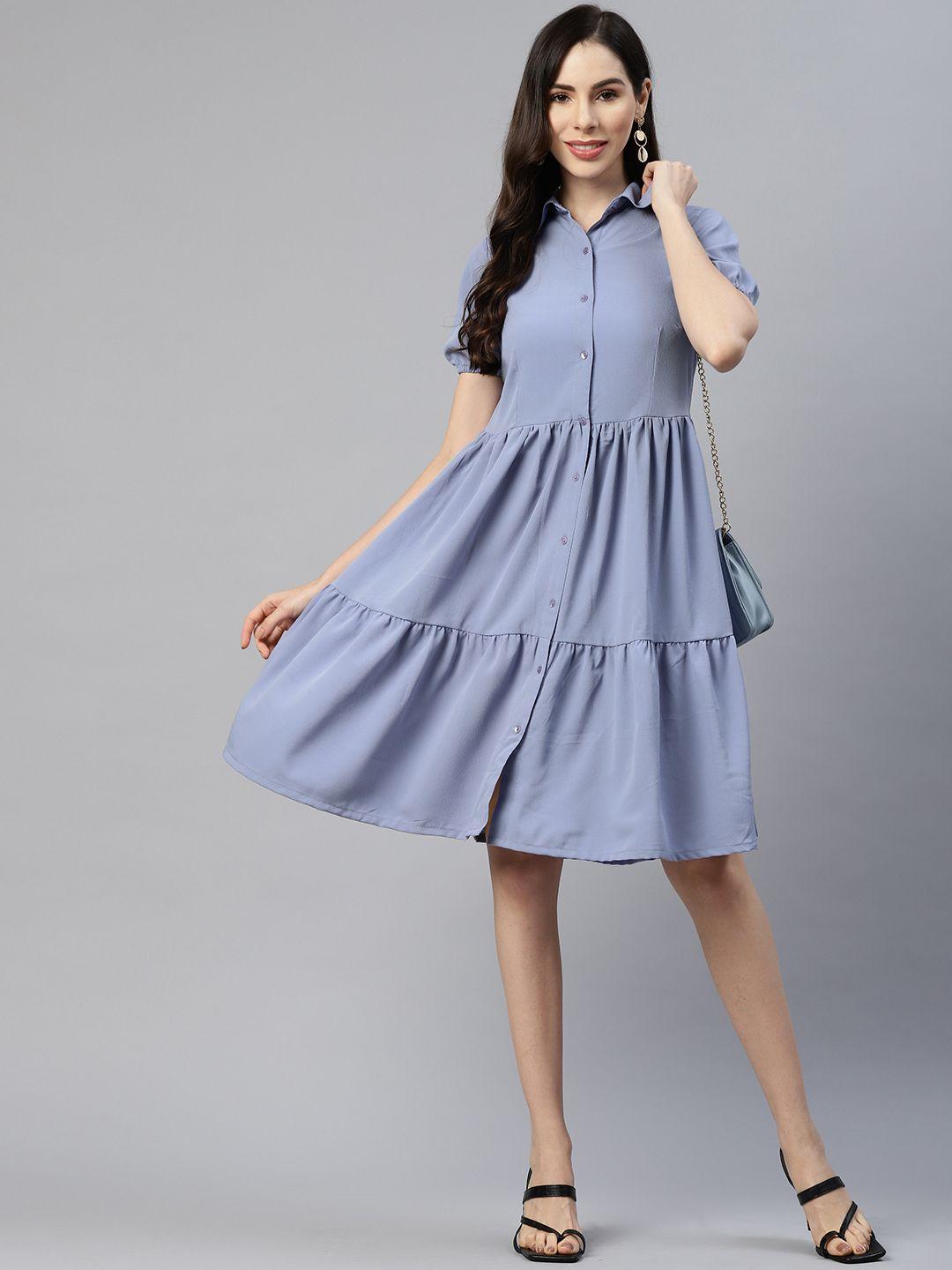 pluss women blue solid shirt dress