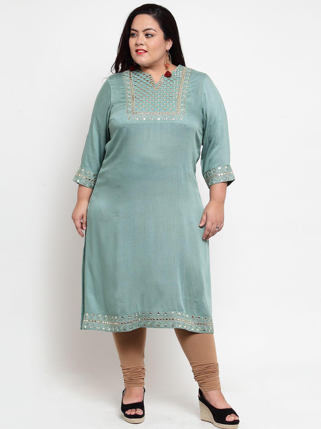 pluss women blue yoke design straight kurta