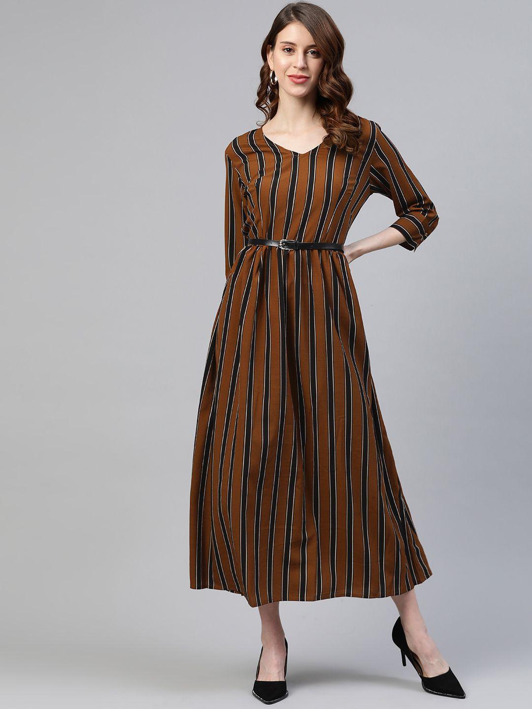 pluss women brown striped maxi dress