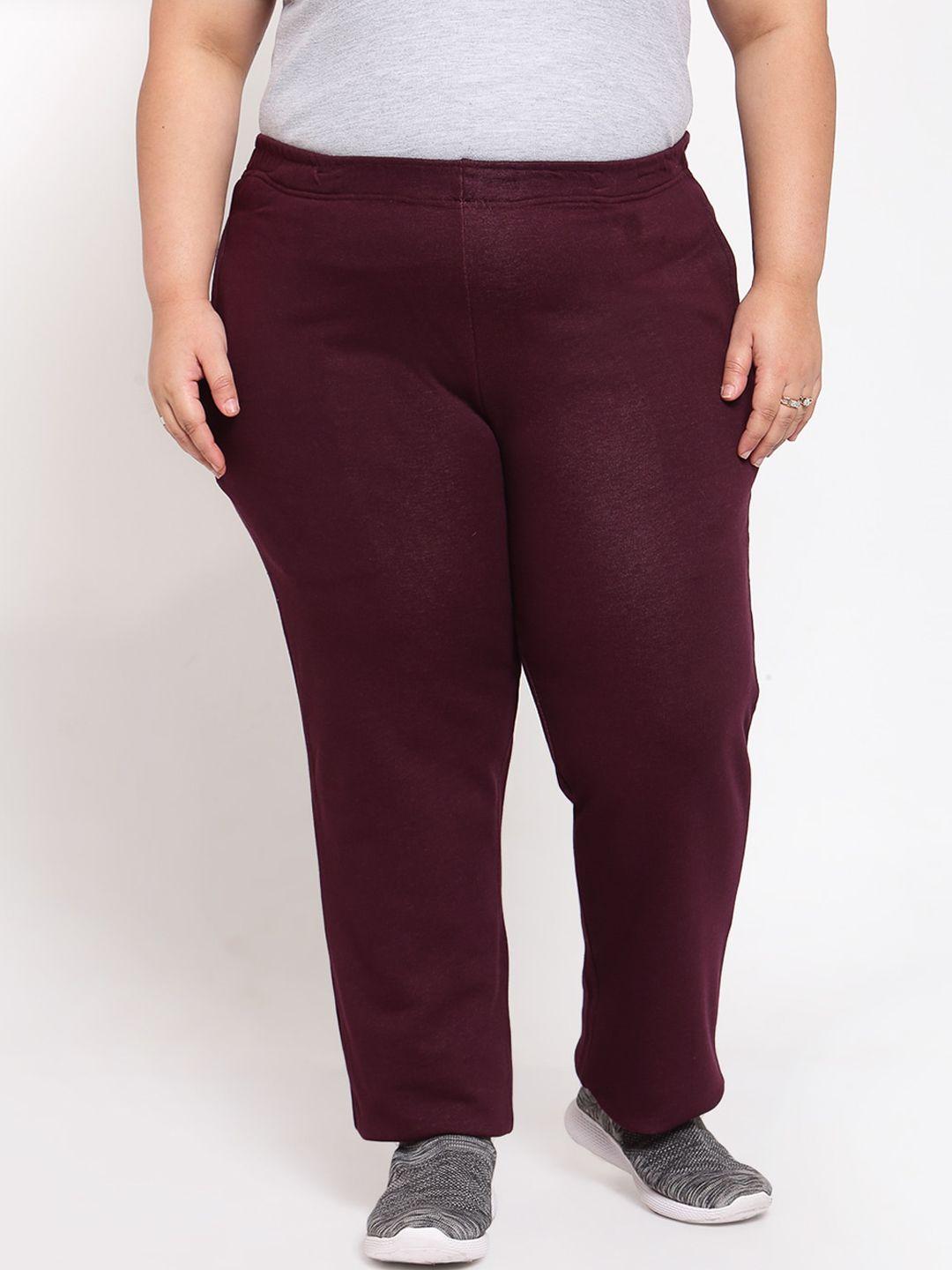 pluss women burgundy straight-fit cotton track pants