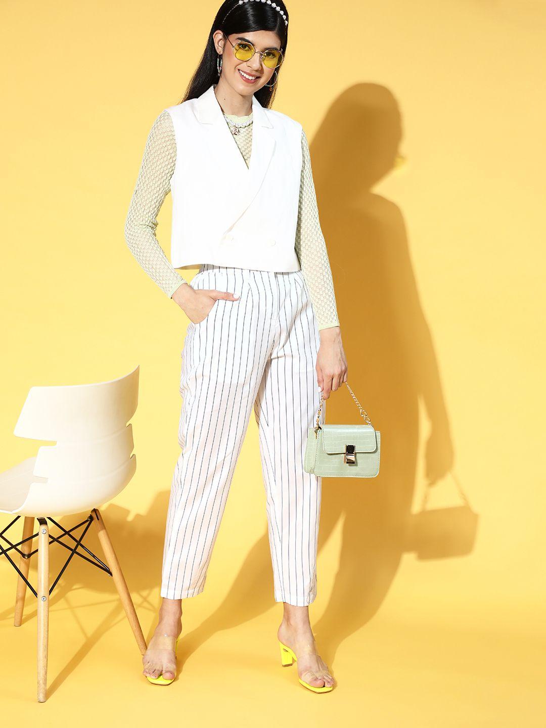 pluss women classic white striped volume play trousers