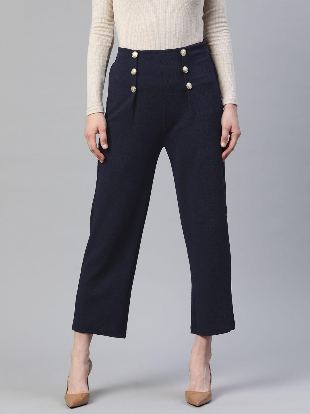 pluss women cropped trousers with button detail