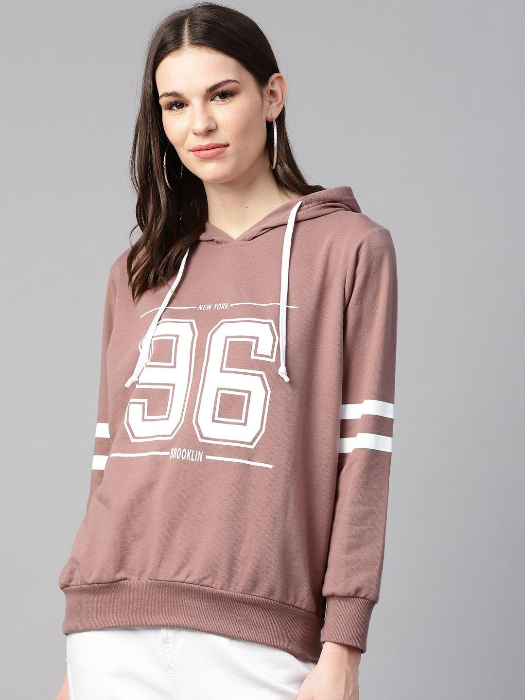 pluss women dusty pink & white printed hooded sweatshirt