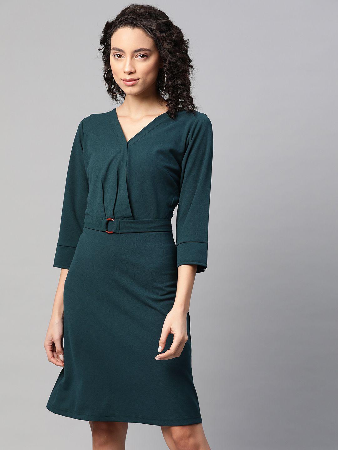pluss women green knitted solid wrap dress