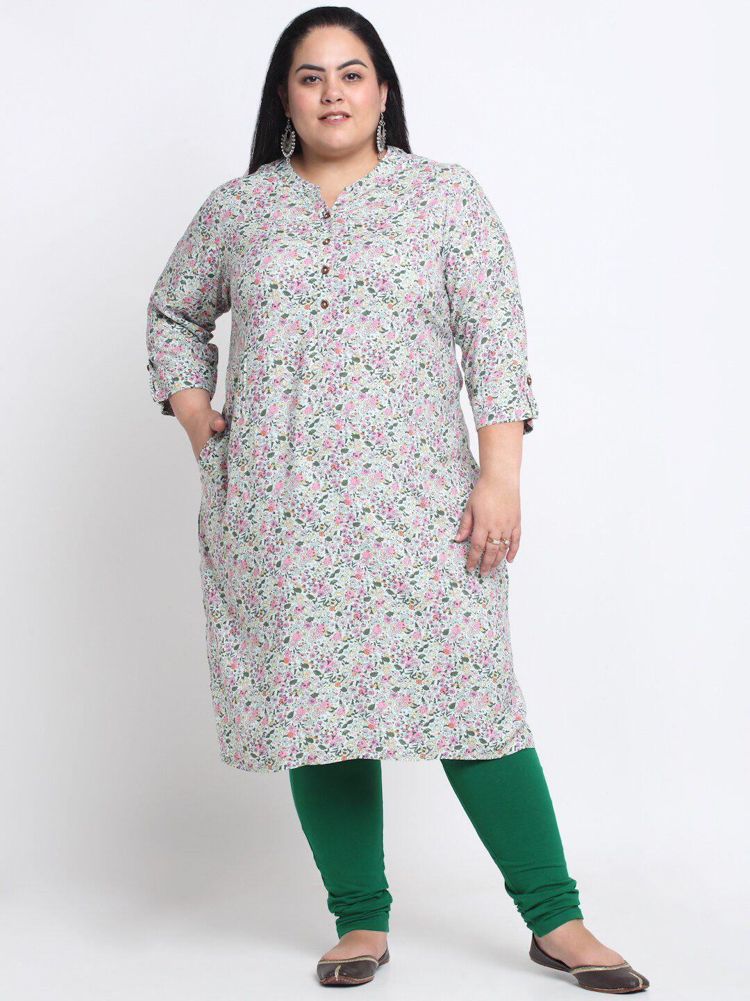 pluss women grey & pink floral printed a-line kurta