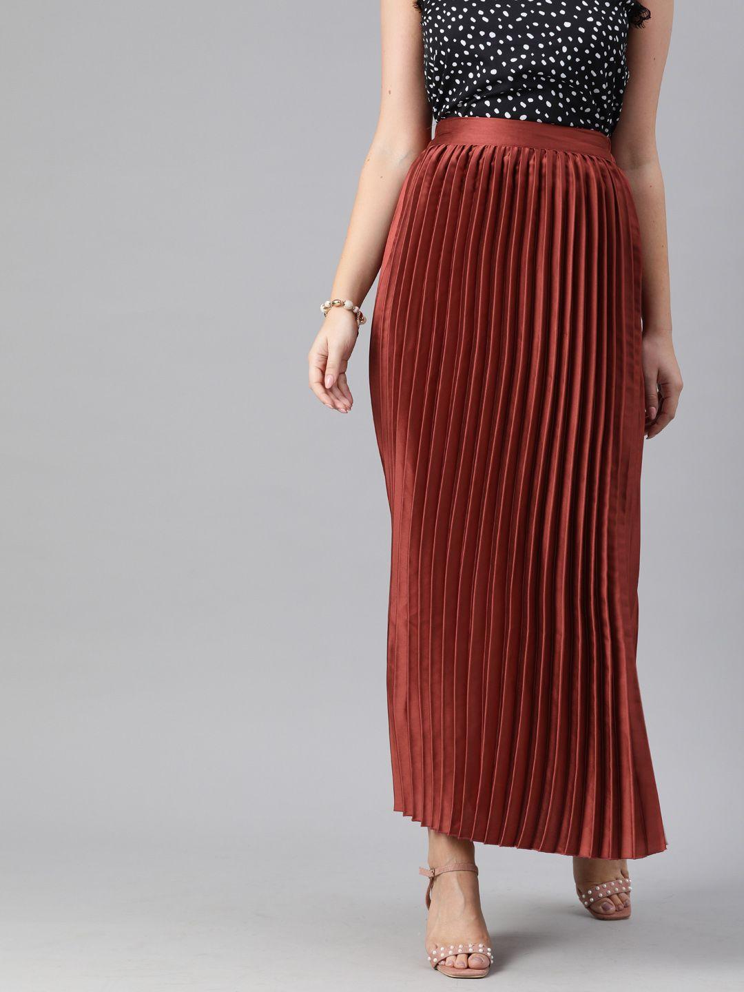 pluss women maroon accordion pleated a-line maxi skirt