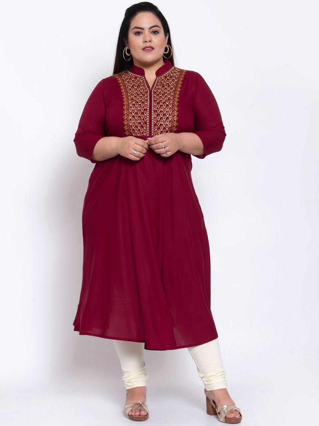 pluss women maroon ethnic motifs yoke design kurta