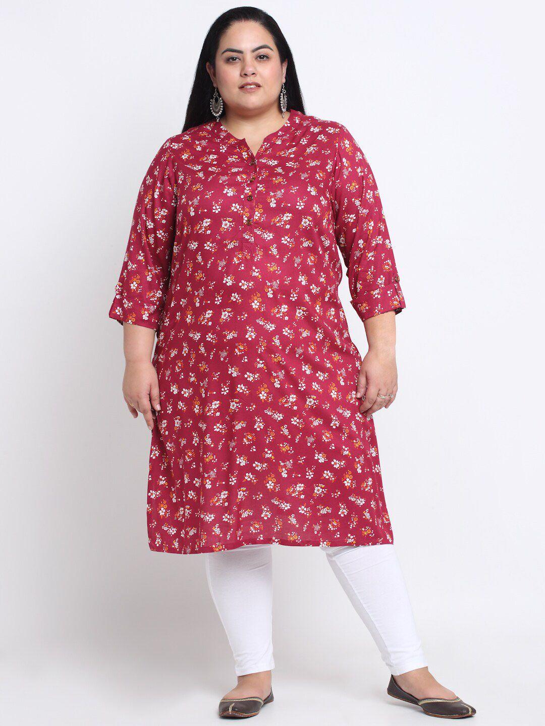 pluss women maroon floral printed kurta