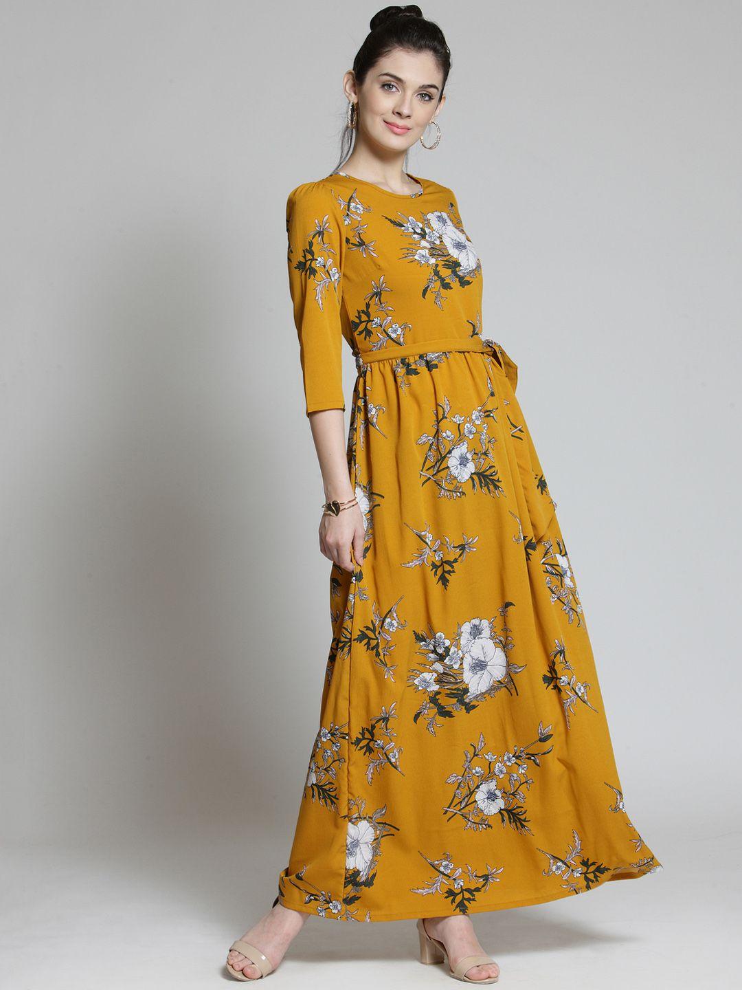 pluss women mustard yellow floral printed maxi dress