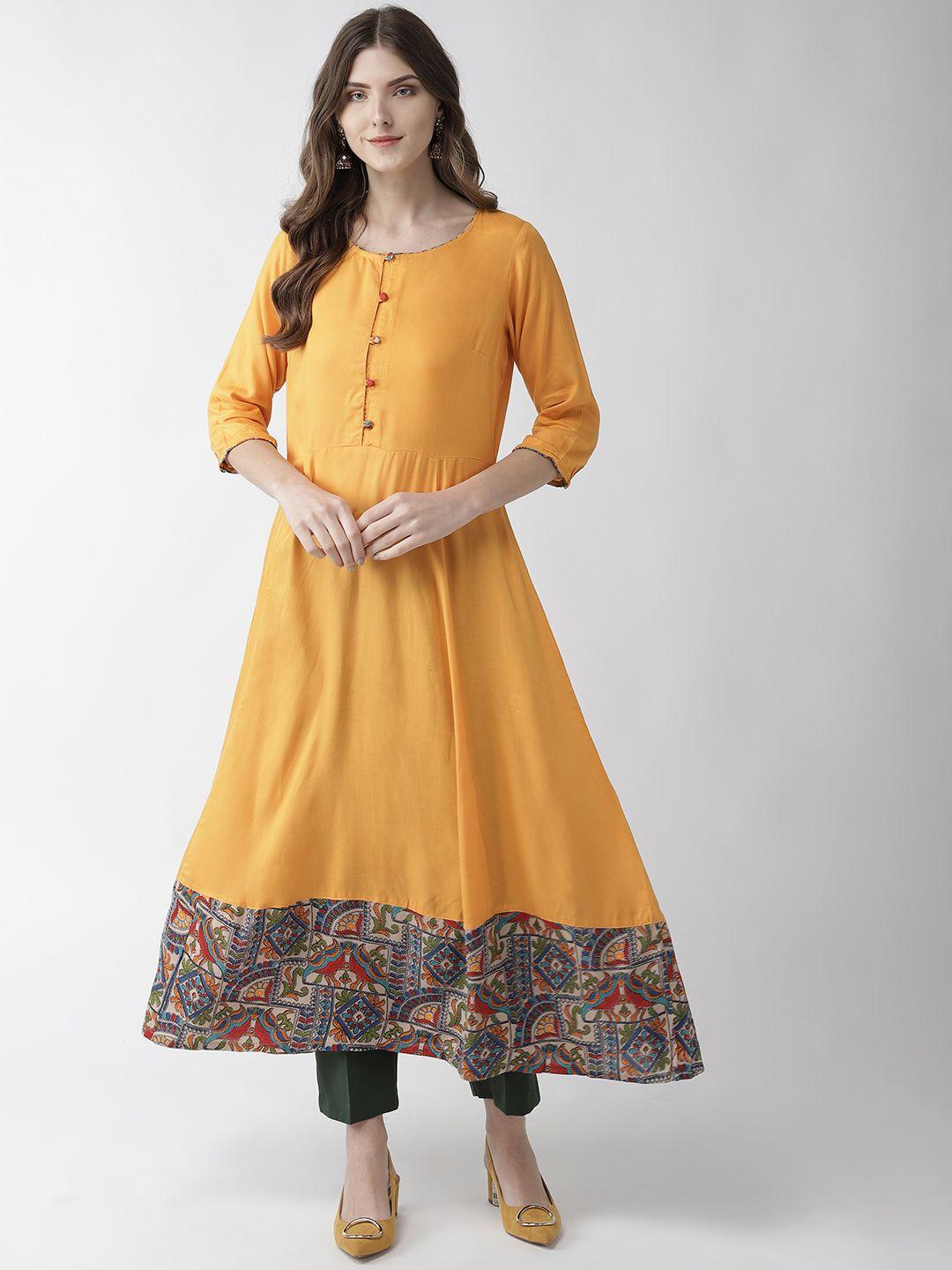 pluss women mustard yellow solid a-line kurta