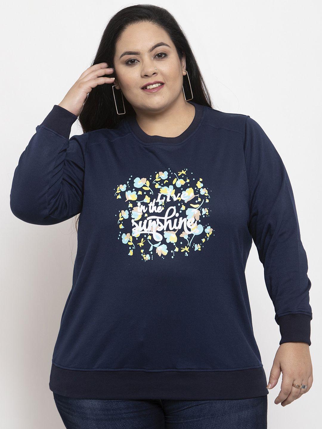 pluss women navy blue printed sweatshirt