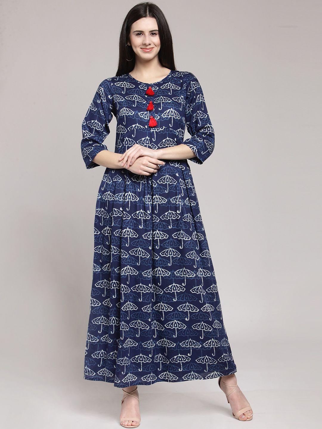 pluss women navy blue quirky printed a-line kurta