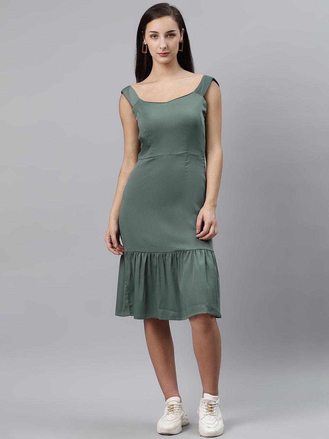 pluss women olive green solid a-line dress