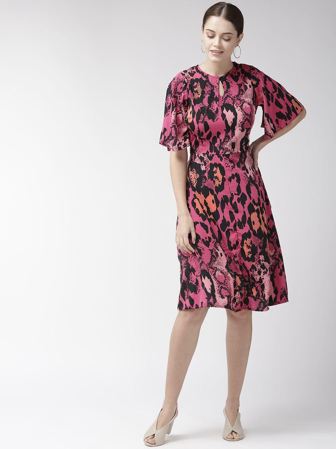 pluss women pink & black printed a-line dress