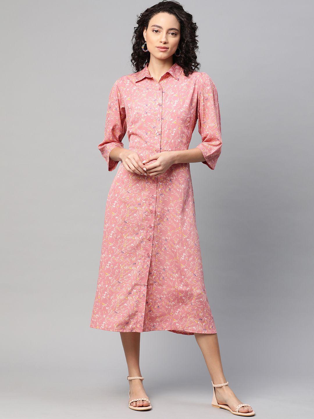 pluss women pink & yellow printed shirt dress