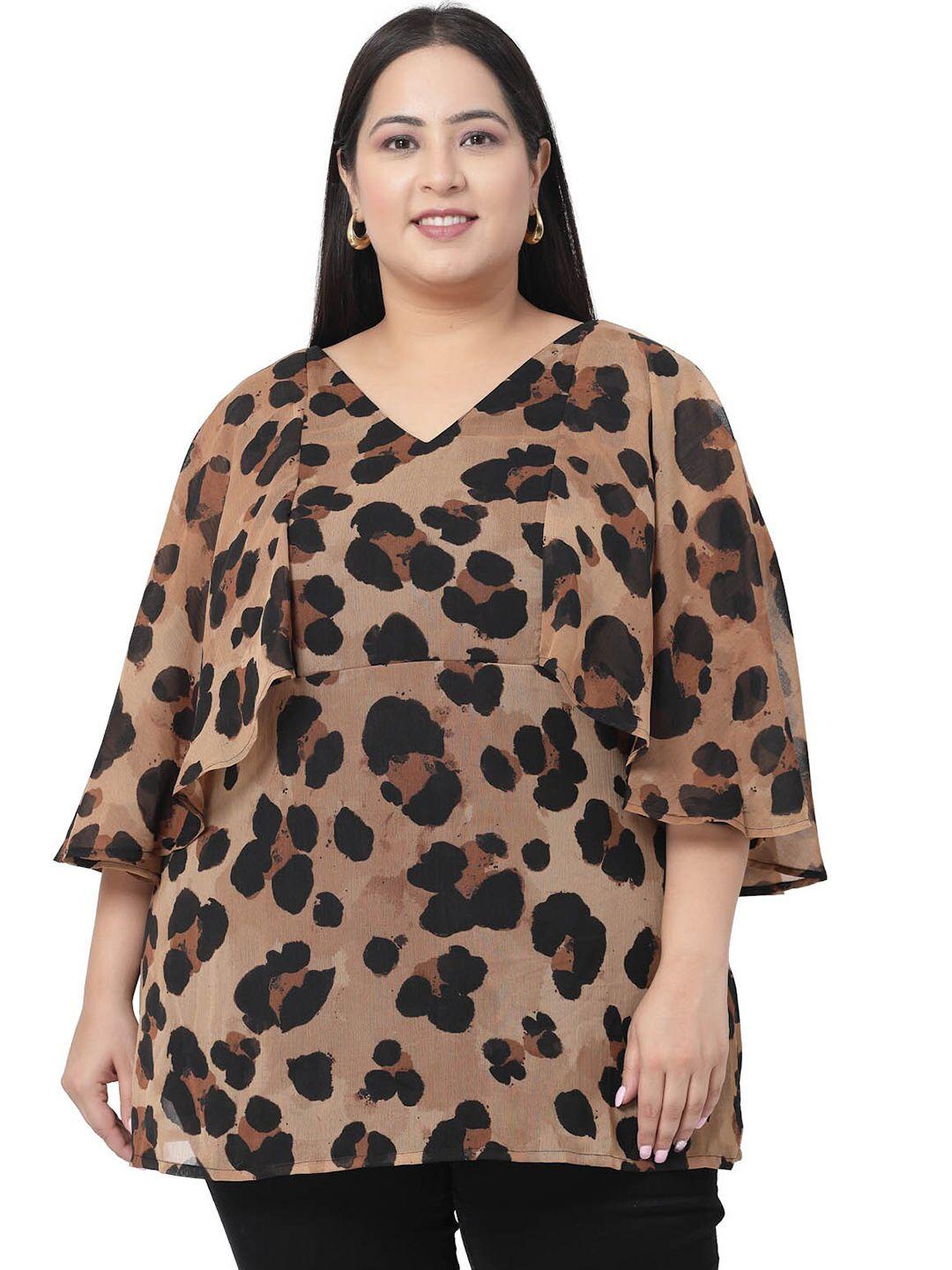 pluss women plus size animal printed flared sleeve styled back top