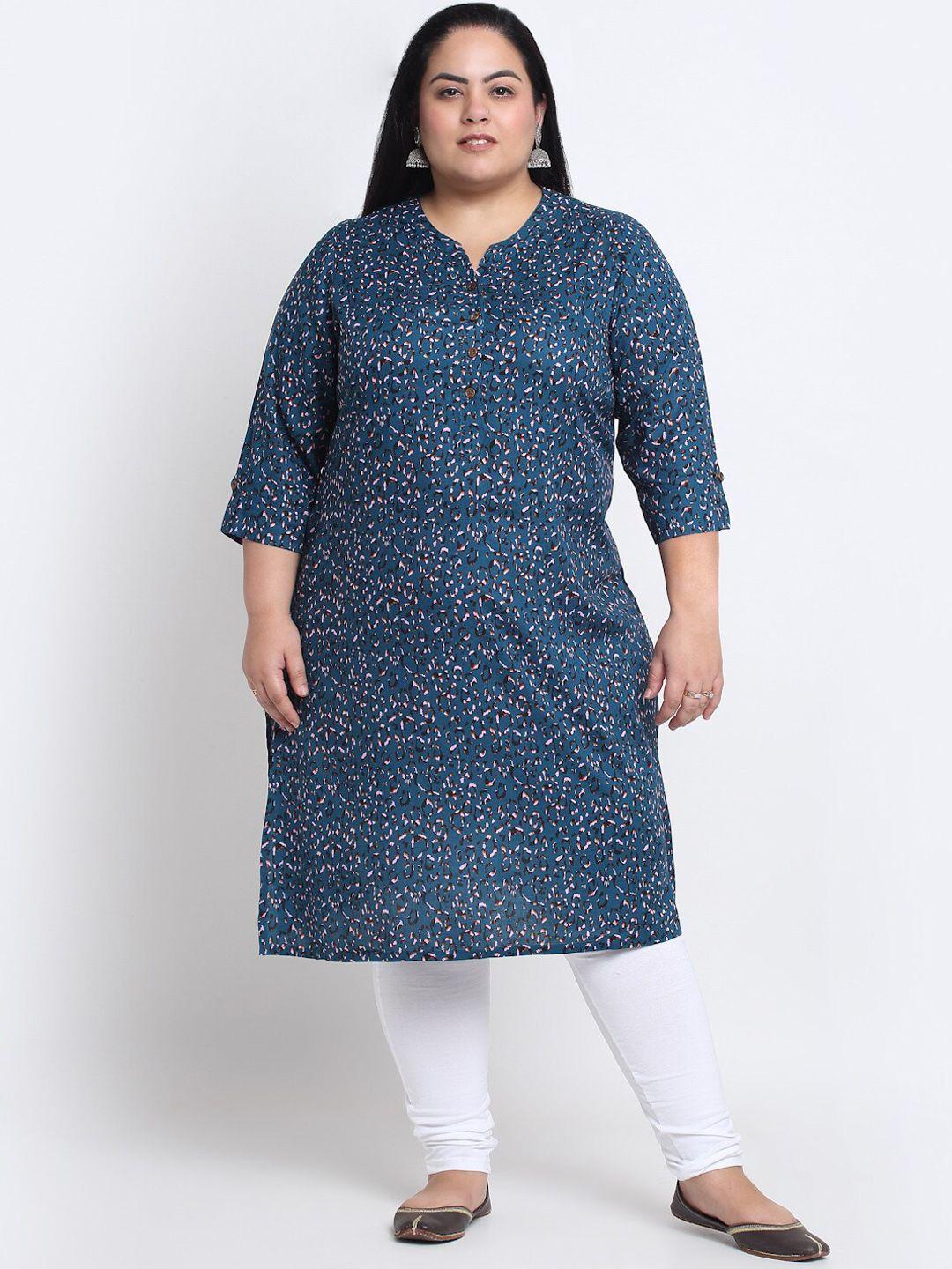 pluss women plus size blue & pink abstract printed kurta