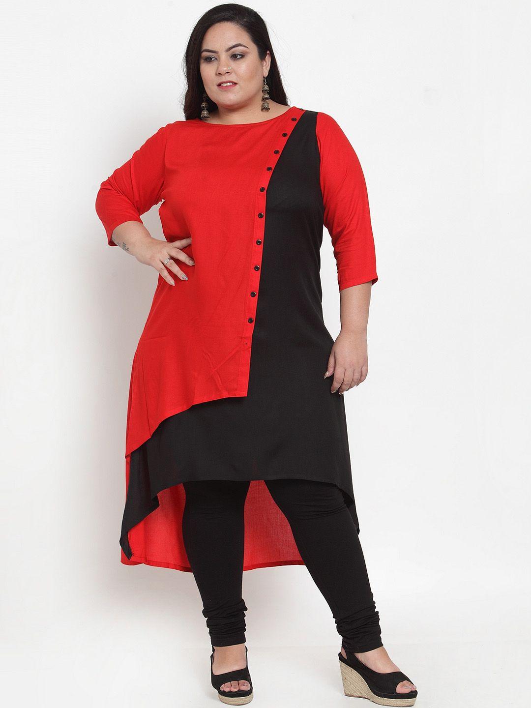 pluss women red & black colourblocked a-line kurta