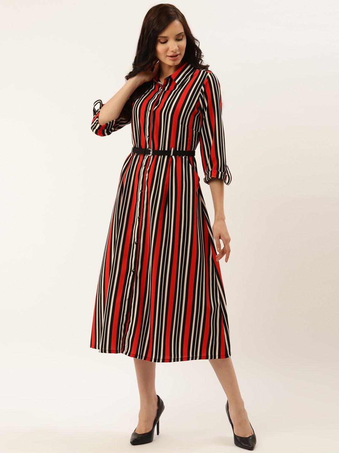 pluss women red & black striped shirt dress