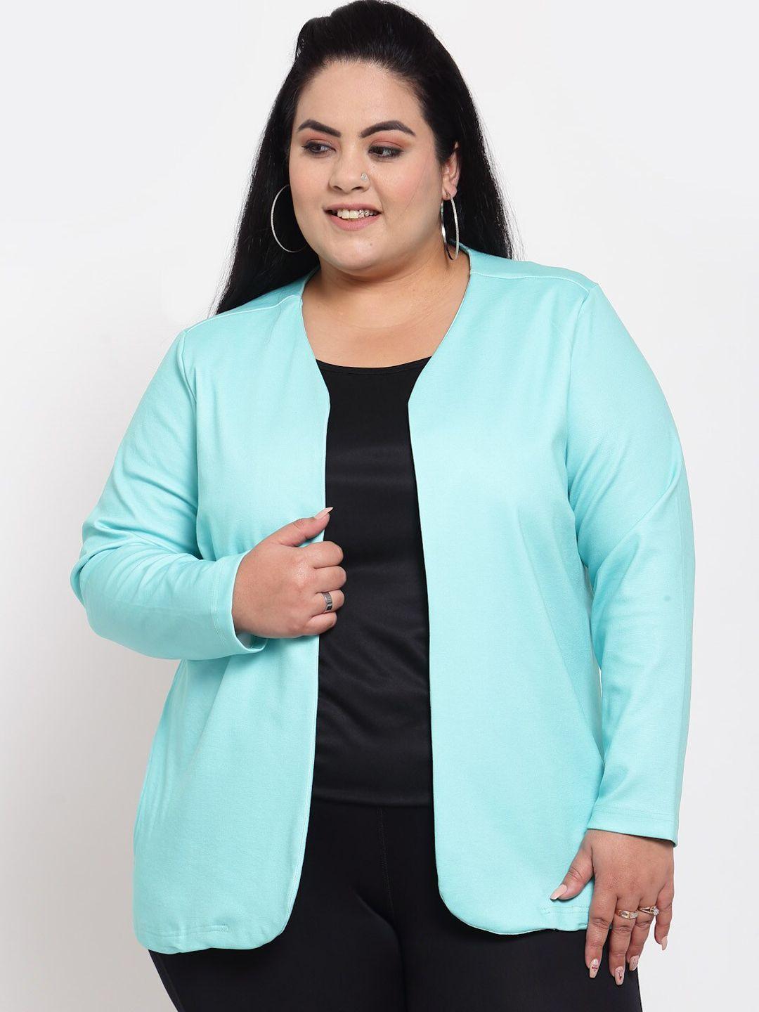 pluss women sea green colourblocked bomber with embroidered jacket