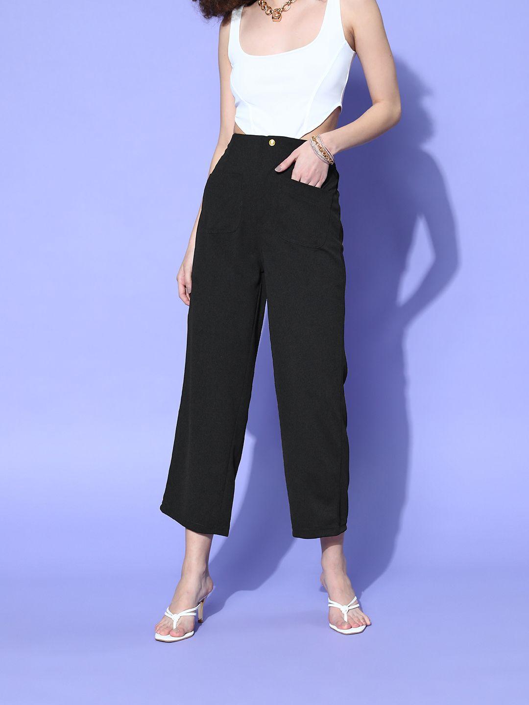 pluss women stunning black solid volume play trousers