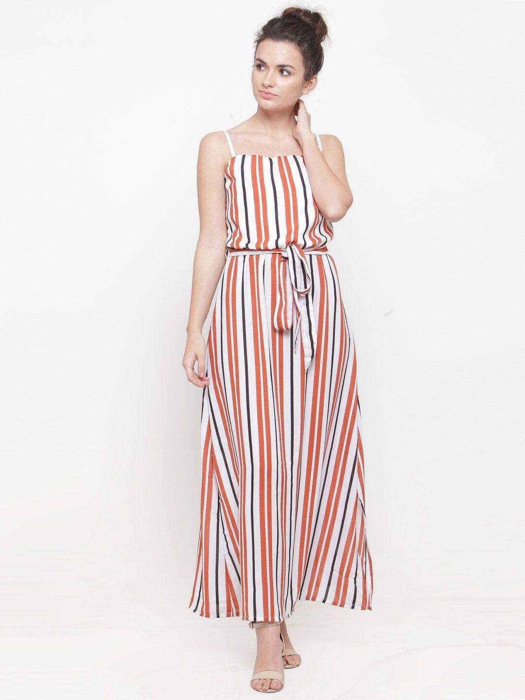 pluss women white & orange striped maxi dress