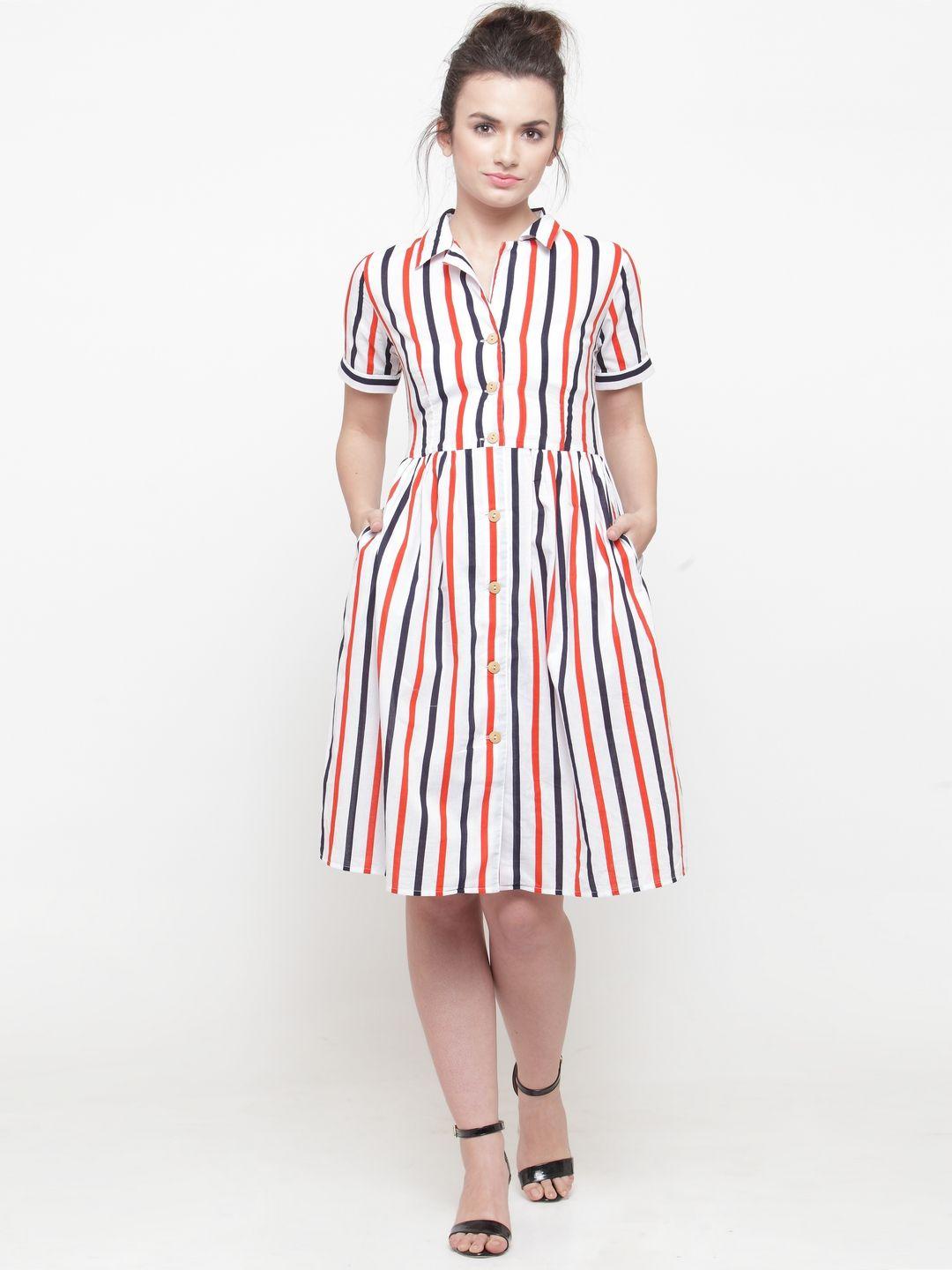 pluss women white & red striped shirt dress