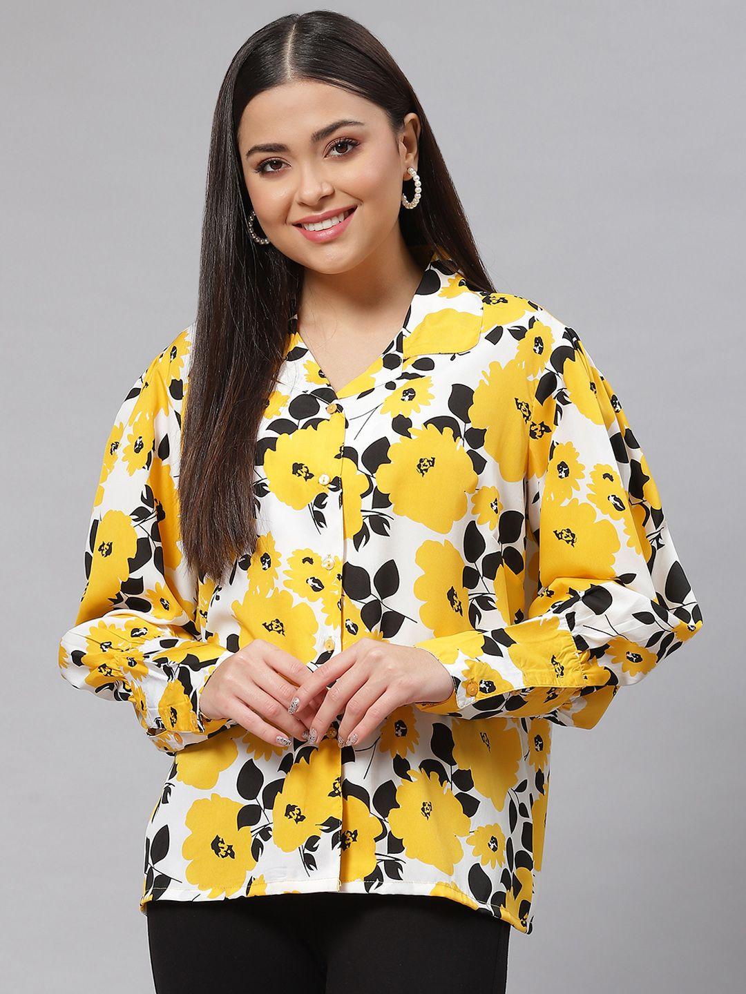 pluss women yellow floral printed casual shirt
