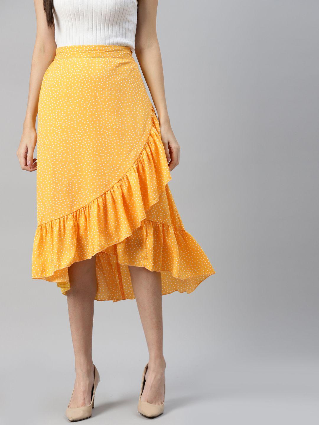 pluss women yellow solid a-line midi skirt