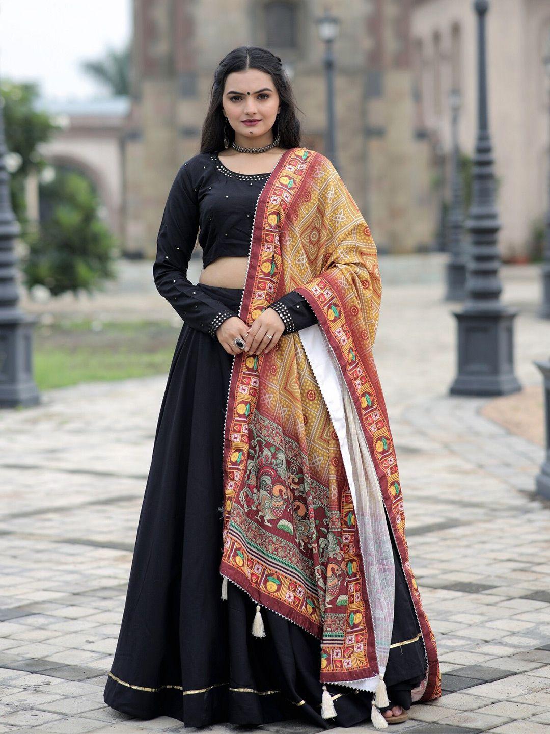 pmd fashion embroidered semi-stitched lehenga & blouse with dupatta