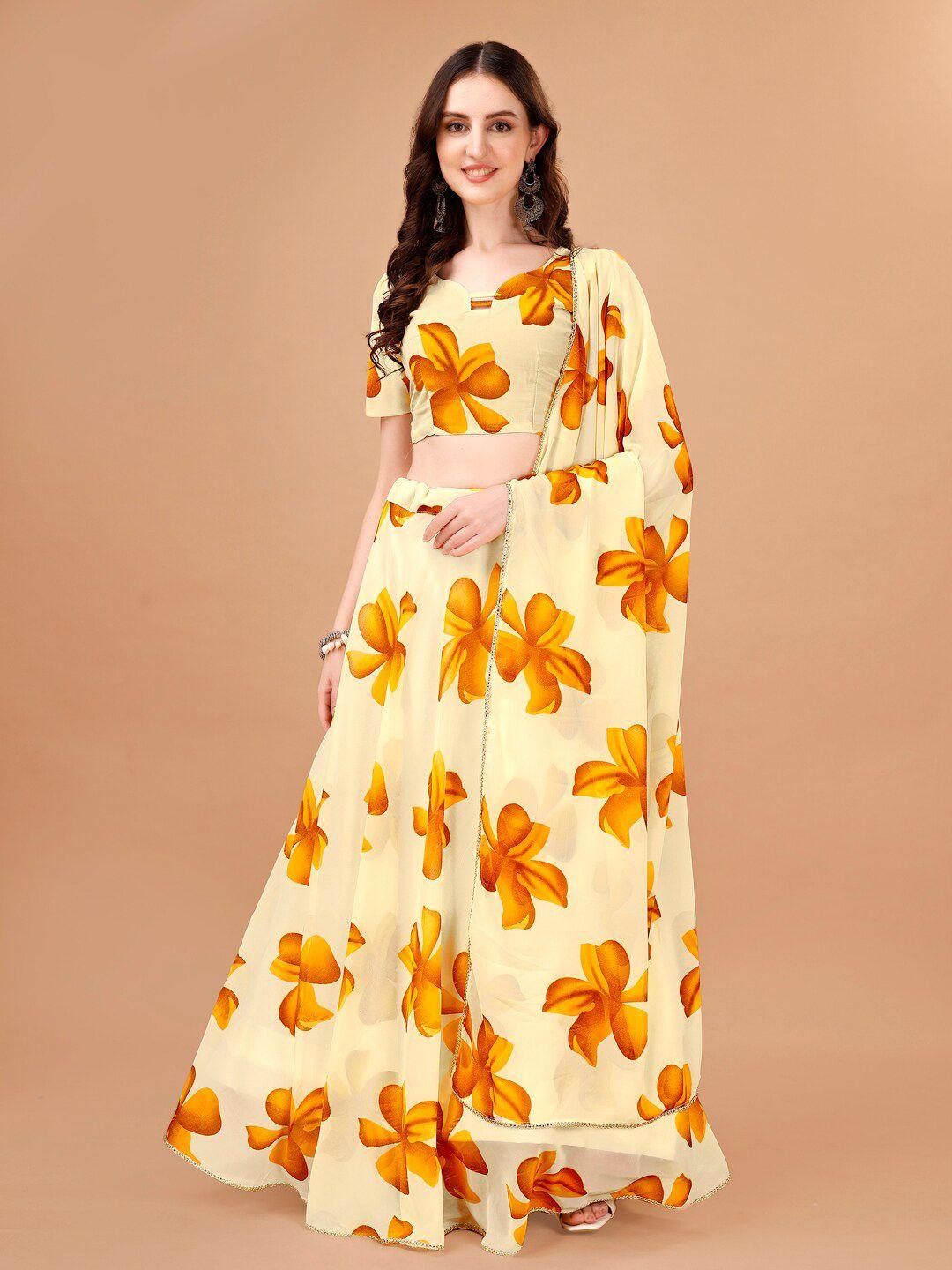 pmd fashion printed semi-stitched lehenga & unstitched blouse with dupatta