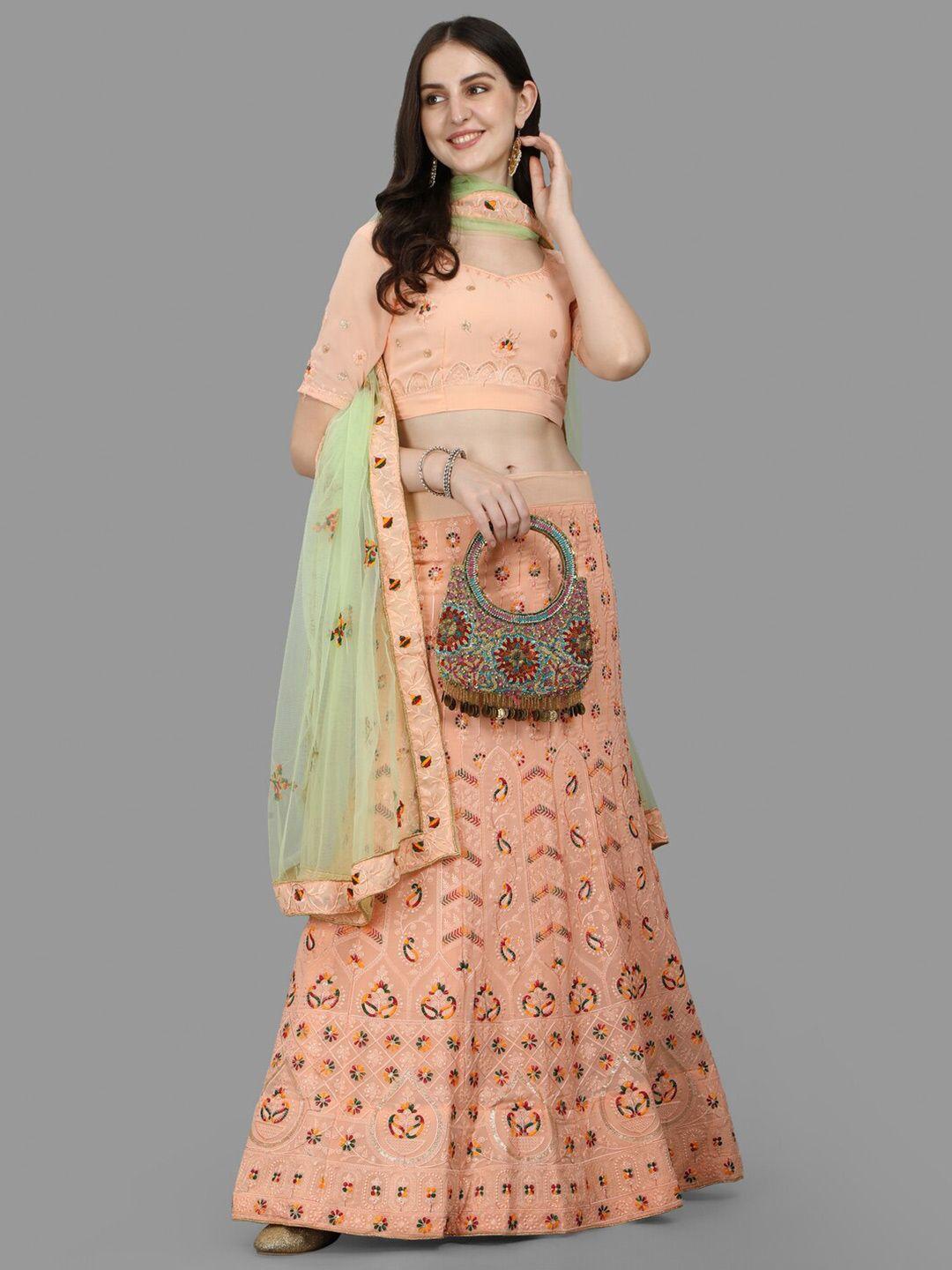 pmd fashion embroidered satin ready to wear lehenga & blouse with dupatta