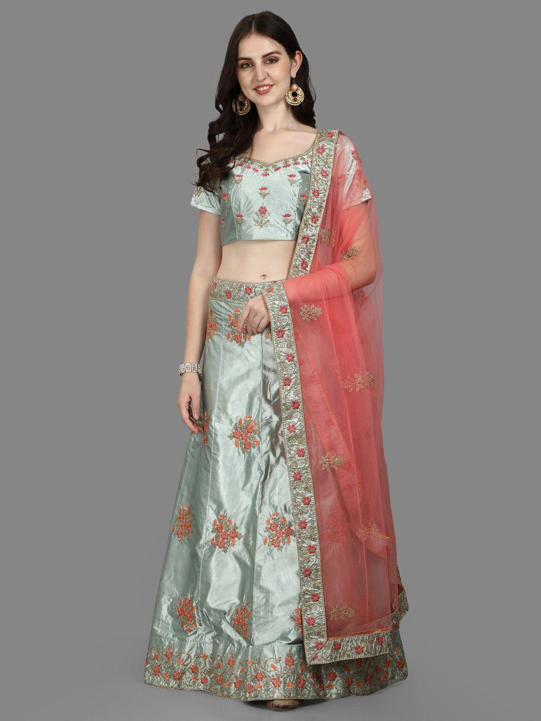 pmd fashion embroidered satin ready to wear lehenga & blouse with dupatta