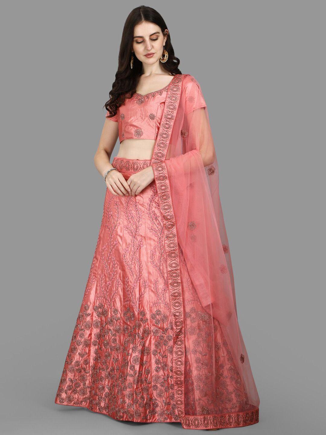 pmd fashion embroidered satin thread work ready to wear lehenga & blouse with dupatta