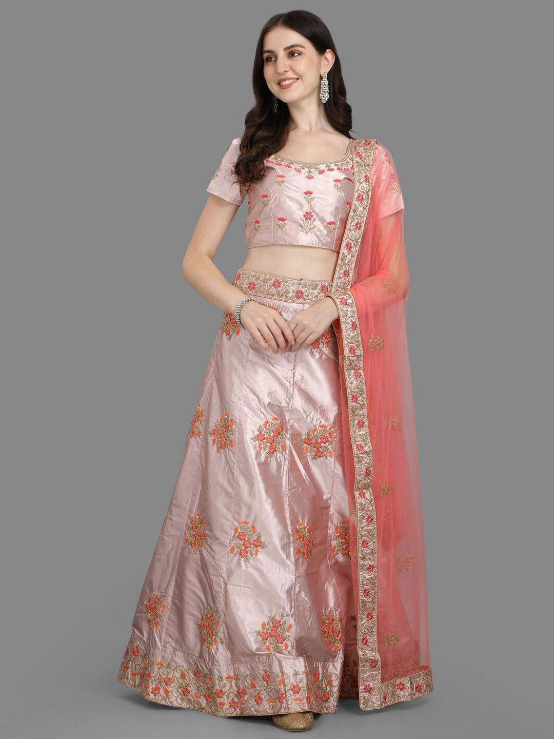 pmd fashion embroidered satin thread work ready to wear lehenga & blouse with dupatta