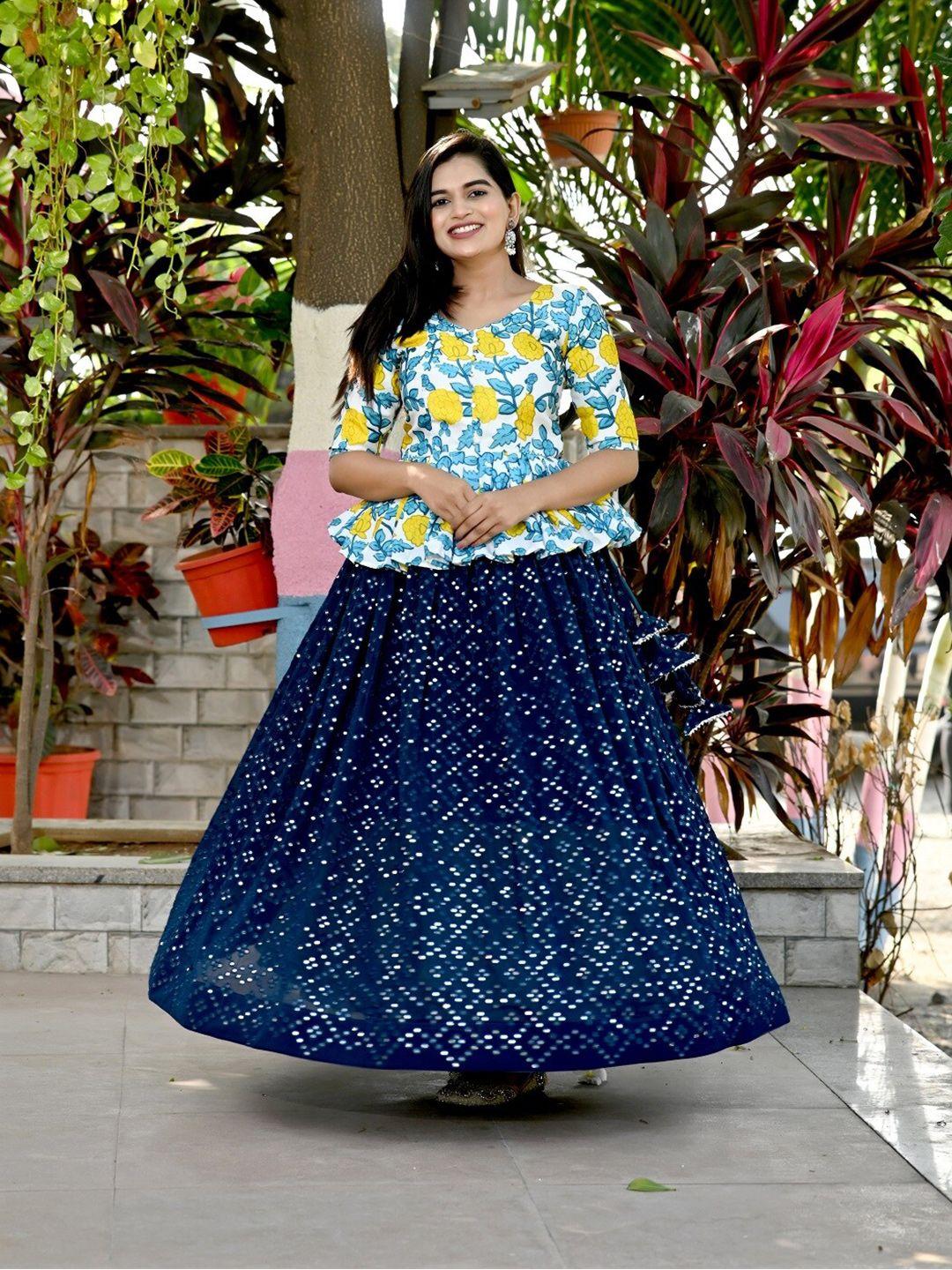 pmd fashion floral printed sequinned batik ready to wear lehenga & choli